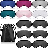 Tarpop 12 Pcs Silk Sleep Eye Mask with Adjustable Strap Soft Silk Sleeping Mask Elastic Eye Cover Satin Blindfold for Women Men Travel