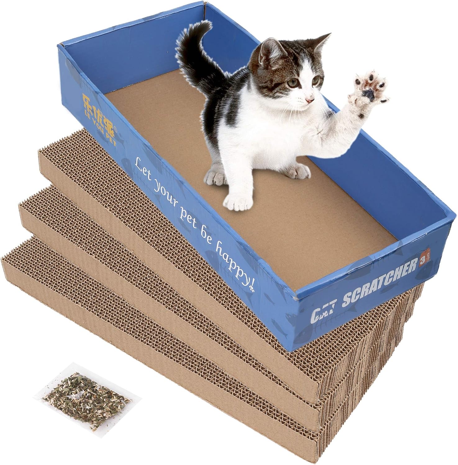 3 in 1 Cat Scratcher Cardboard, Reversible Corrugated Cat Scratching Pad, Recycle Wave Curved Scratcher Board Lounge Sofa Bed Repalcement for Furniture Protector, Catnip Included : Kitchen & Dining