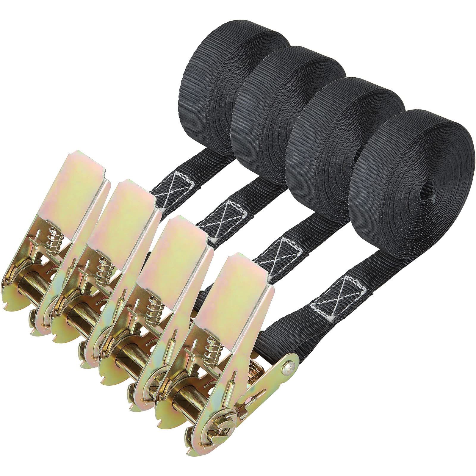 LOLYSIC 4Pcs Ratchet Straps, 25mm x 6M Heavy Duty Ratchet Tie Down Straps, 800KG No Hook Endless Ratchet Tensioning Belts for Motorcycle Motorbikes Van Securing Cargo Luggage, Black