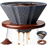 Reusable Coffee Filter, Ceramic Tea Strainer Compatible for Most Cups, Best Coffee Maker and Bar Accessories, with Bamboo Stand