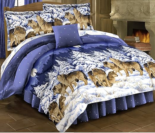 Amazon Com Howling Wolves Blue Comforter Set Queen Size Sheet