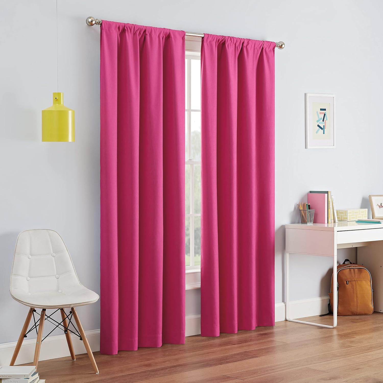 Window Treatments - ECLIPSE Kendall Modern Blackout Thermal Rod Pocket Window Curtain for Bedroom or Living Room (1 Panel), 42 X 84, Raspberry