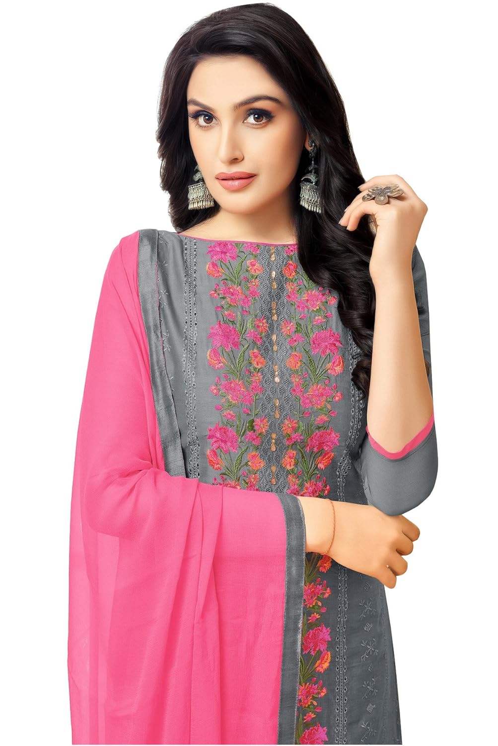 rajnandini women's heavy chanderi unstitched dress material (charcoal_free size)