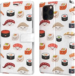 Lex Altern Wallet Case Comatible with iPhone 12 Mini 11 Pro Max Xr Xs X 8 Plus 7 6s SE Japanese Folio Card Asian Flip Snap Rolls Holder Fish PU Leather Cute Sushi Kawaii Food Cover Magnetic w0242