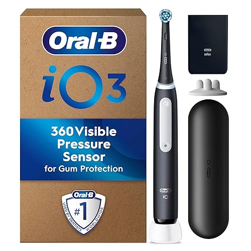 Oral-B iO 3 Matt Black Ultimate Clean Electric Toothbrush, 1 Refill Holder, 1 Charger Pouch, 1 Travel Case, Designed by Braun, Packaging May Vary