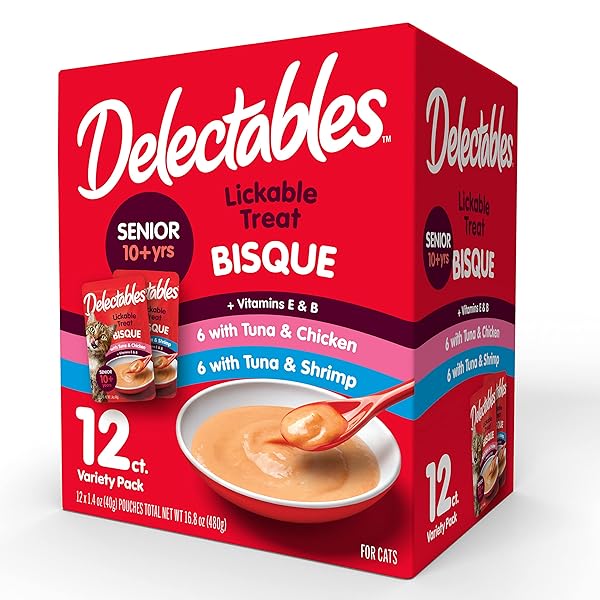 HARTZ DELECTABLES BISQUE LICKABLE WET CAT TREATS FOR SENIOR CATS, SENIOR VARIETY 12 COUNTT