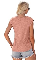 AUSELILY Womens Cap Sleeve T-Shirt Casual Loose Fit