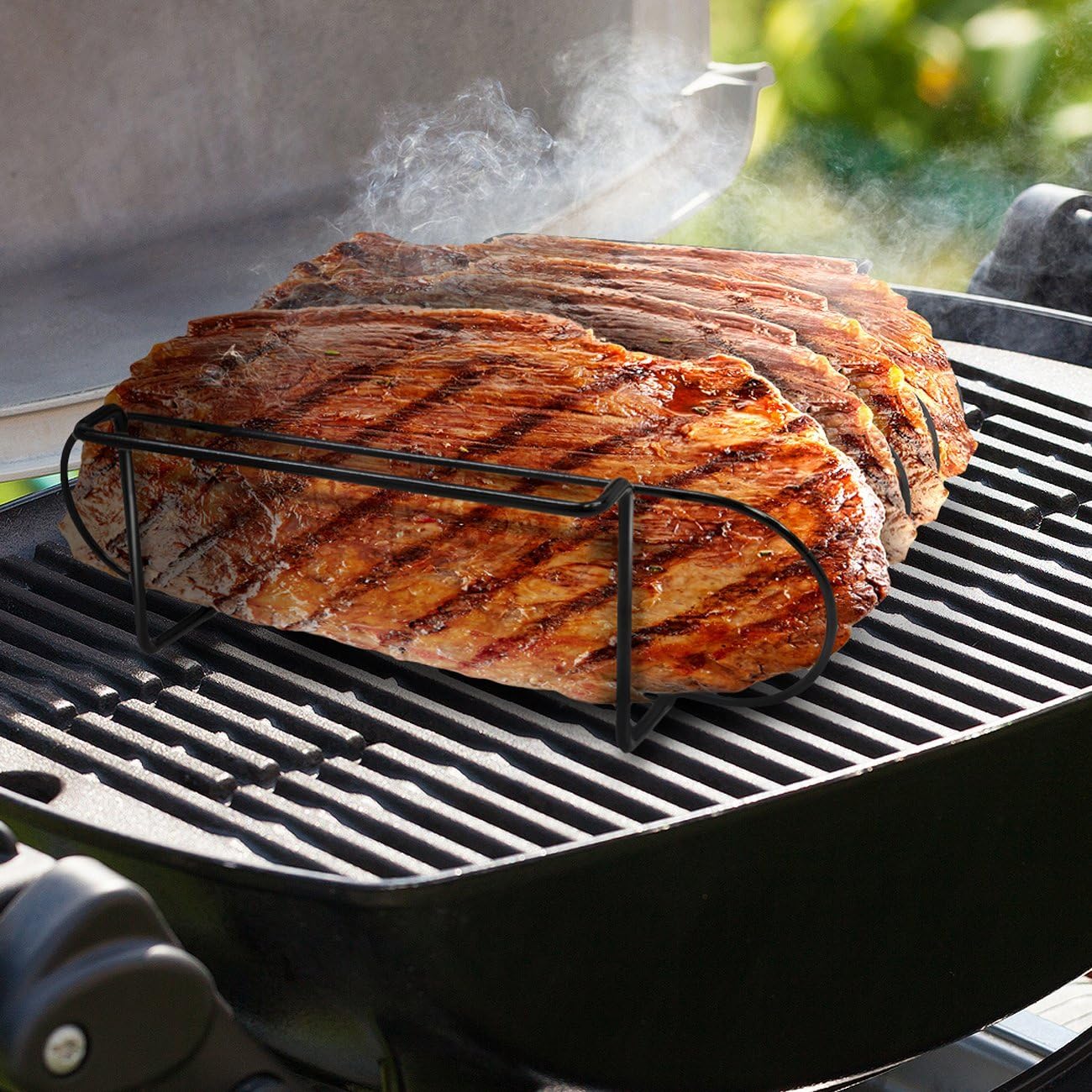 Sorbus Non-Stick Rib Rack – Porcelain Coated Steel Roasting Stand – Holds 4 Rib Racks for Grilling & Barbecuing (Black) : Garden & Outdoor