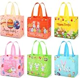 YANGTE 12 Pack Kid Easter Baskets with Handle, Reusable Easter Gift Tote Bag Bulk Non Woven Goodie Bags Party Bags for Egg Hunt Holiday Party Supplies