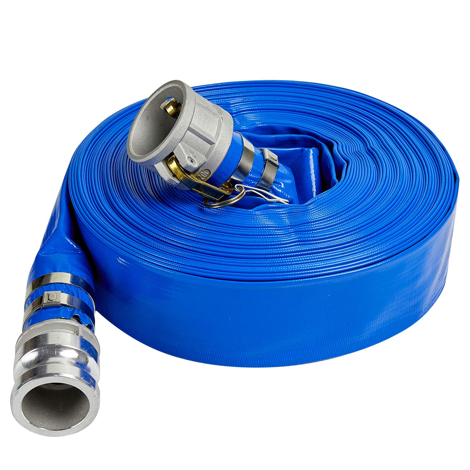 LEBLEBALL 2" x 50 FT Blue Backwash Hose,Reinforced Discharge Hose for Swimming Pools Heavy Duty PVC Lay Flat Pool Drain Hose with Connector Aluminum Camlock C and E Fittings