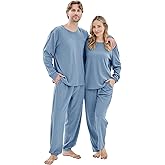 PJGGZ Ribbed Knit Matching Pajamas for Couples - Soft Cozy Pjs Long Sleeve Top & Wide Pant Sleepwear | Home & Lounge
