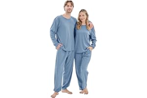 PJGGZ Ribbed Knit Matching Pajamas for Couples - Soft Cozy Pjs Long Sleeve Top & Wide Pant Sleepwear | Home & Lounge