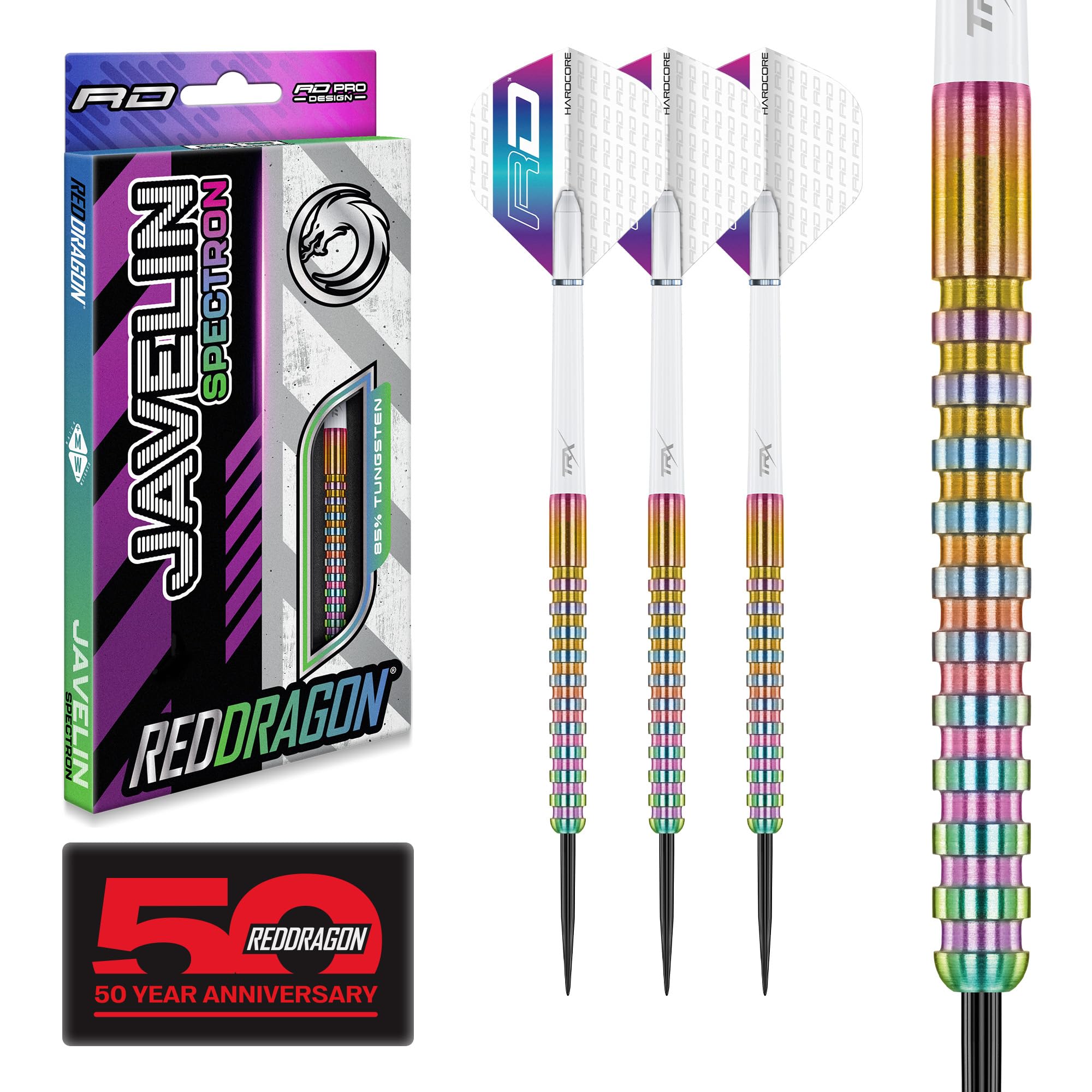 RED DRAGON Javelin Spectron 24 Gram Premium Tungsten Steeltip Darts Set with Dart Flights and Dart Shafts (Stems)
