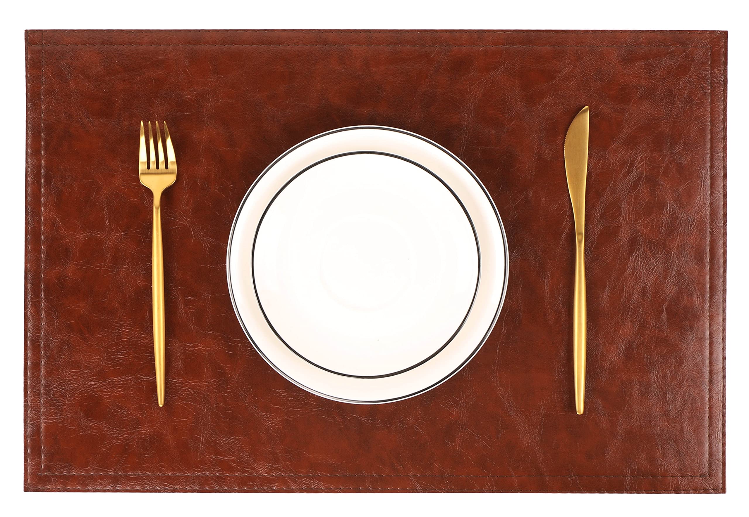 Jovono Waterproof PU Placemats, Faux Leather Dining Table Mat, Set of 8, Easy to Wipe Off Scrub Vinyl Mat, Heat & Stain Resistant for Office Conference Table, Home Décor Brown Image