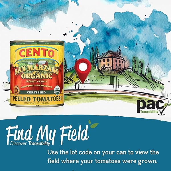 CENTO ORGANIC CERTIFIED SAN MARZANO WHOLE PEELED TOMATOES, 28 OZ CANNED PLUM TOMATOES IN THICK PUREE WITH BASIL, GROWN AND PROCESSED IN ITALY
