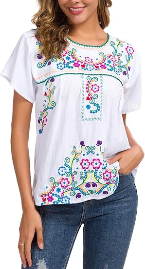 YZXDORWJ - Blusa de verano para mujer con bordado mexicano, manga corta: Amazon.com.mx: Ropa, Zapatos y Accesorios