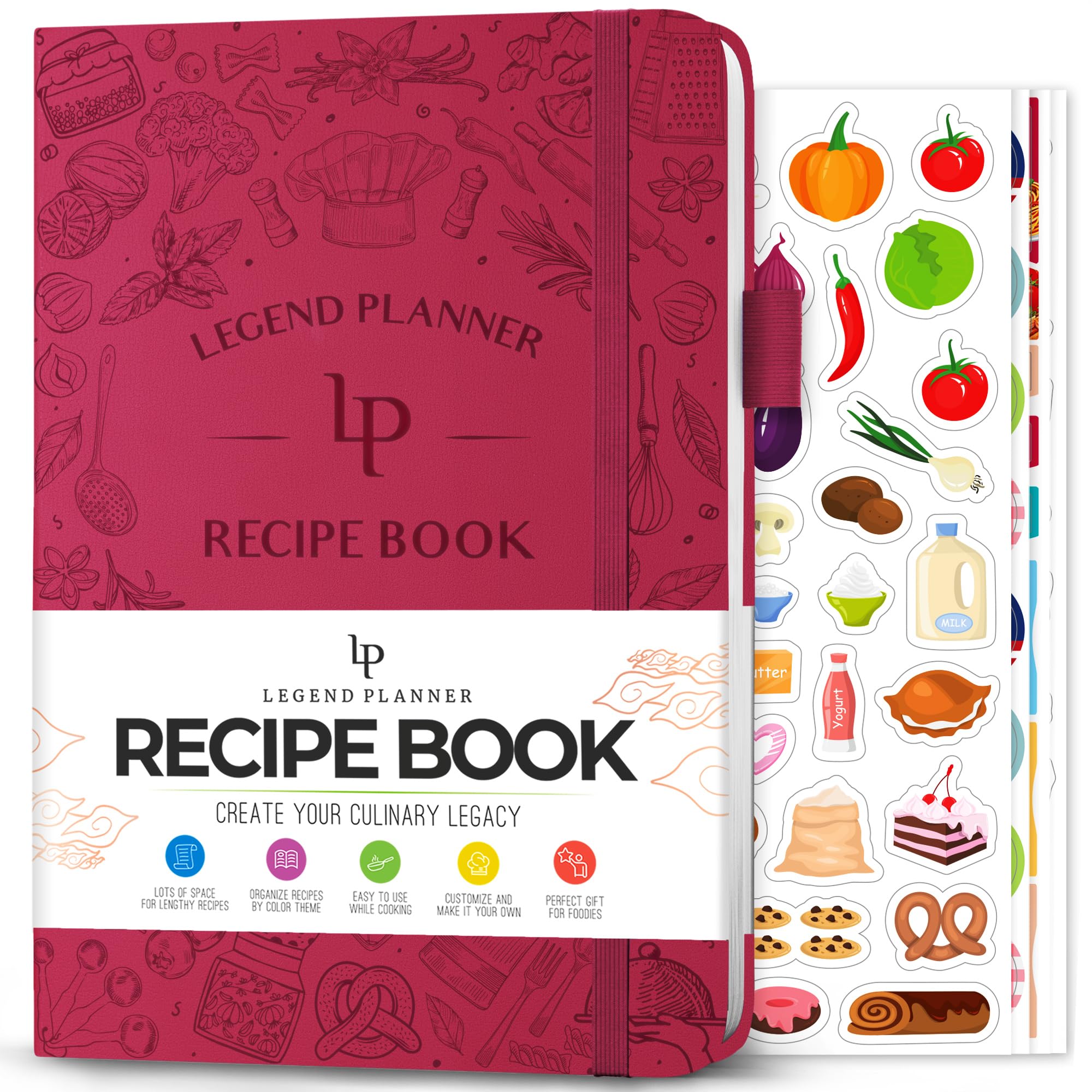 Legend Recipe Book – Blank Family Cookbook to Write In Your Own Recipes – Empty Cooking Journal – Personalized Cooking Notebook, Hardcover, A5-Sized, 58 Recipes In Total - Hot Pink