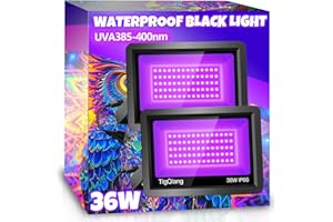 TIGQIANG 36W Waterproof LED Black Lights, IP66 Flood Light, Outdoor Blacklights Floodlight with Cable + Switch +Plug for Halloween, Birthday, Neon Glow in Dark Party, Body Paint, Fluorescent Paint, Stage Light