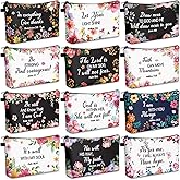 Chunful 12 Pcs Inspirational Christian Gifts Religious Makeup Bags Bulk for Women Bible Verse Flower Cosmetic Bag Mother's Day Gift for Church Ladies, 7.48 x 4.72 Inch(Elegant)