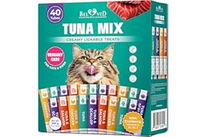Beloved Pets Creamy Lickable Cat Treats & Wet Food Squeeze Tubes – Liquid Kitten Snacks, Urinary Tract Care, Multivitamin Treats for Cats, & Small Dogs, Lick Up 40 Sticks Tuna Mix