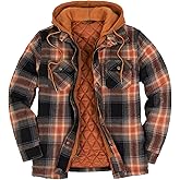 ThCreasa Mens Plaid Quilted Lined Flannel Jacket Button Down Flannel Shirt Jackets with Hood