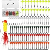 Dovesun 100pcs Fly Tying Jigs Kit, Jig Heads for Fly Fishing 1/124oz 1/80oz 1/64oz 1/32oz 1/16oz Jig Head Small Fly Fishing Hooks DIY Lure Making Kit Suit for Tying Flies | Crappie Lures