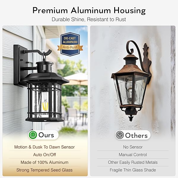VIANIS 2 PACKS MOTION SENSOR OUTDOOR LIGHTS, DUSK TO DAWN OUTSIDE LIGHTS FOR HOUSE, BLACK OUTDOOR LIGHT FIXTURE SCONCE FOR HOUSE, DOORWAY, ENTRYWAY, WATERPROOF, ANTI-RUST