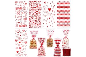 CH HAICHENG 120 Pcs Valentines Cellophane Bags Valentine's Day Treat Bags, 5 Assorted Styles Valentine Goodies Bags with Twist Ties for Cookie Candy Valentines Day Party Supplies
