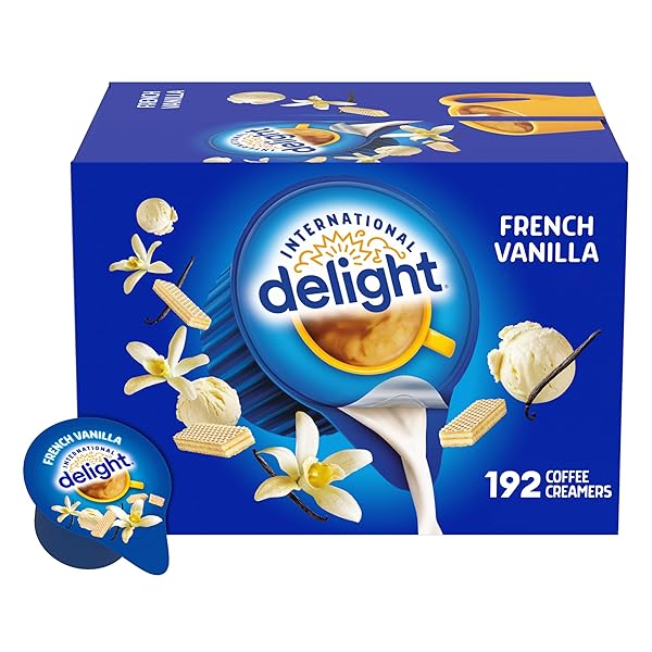 INTERNATIONAL DELIGHT, FRENCH VANILLA, SINGLE-SERVE COFFEE CREAMERS, 192 COUNT (PACK OF 1), SHELF STABLE NON-DAIRY FLAVORED COFFEE CREAMER, GREAT FOR HOME USE, OFFICES, PARTIES OR GROUP EVENTS