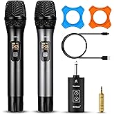Wireless Microphone with Bluetooth, Professional UHF Dual Handheld Dynamic Metal Mic System Set with Rechargeable Receiver, 160 ft Range, 1/4''Output, for Karaoke Machine, Singing, Amp, PA Speaker