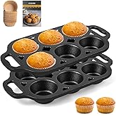 COSORM Pre-Seasoned Cast Iron Muffin Pan - 6-Cup Nonstick Cupcake Pan, 2 Piece Set