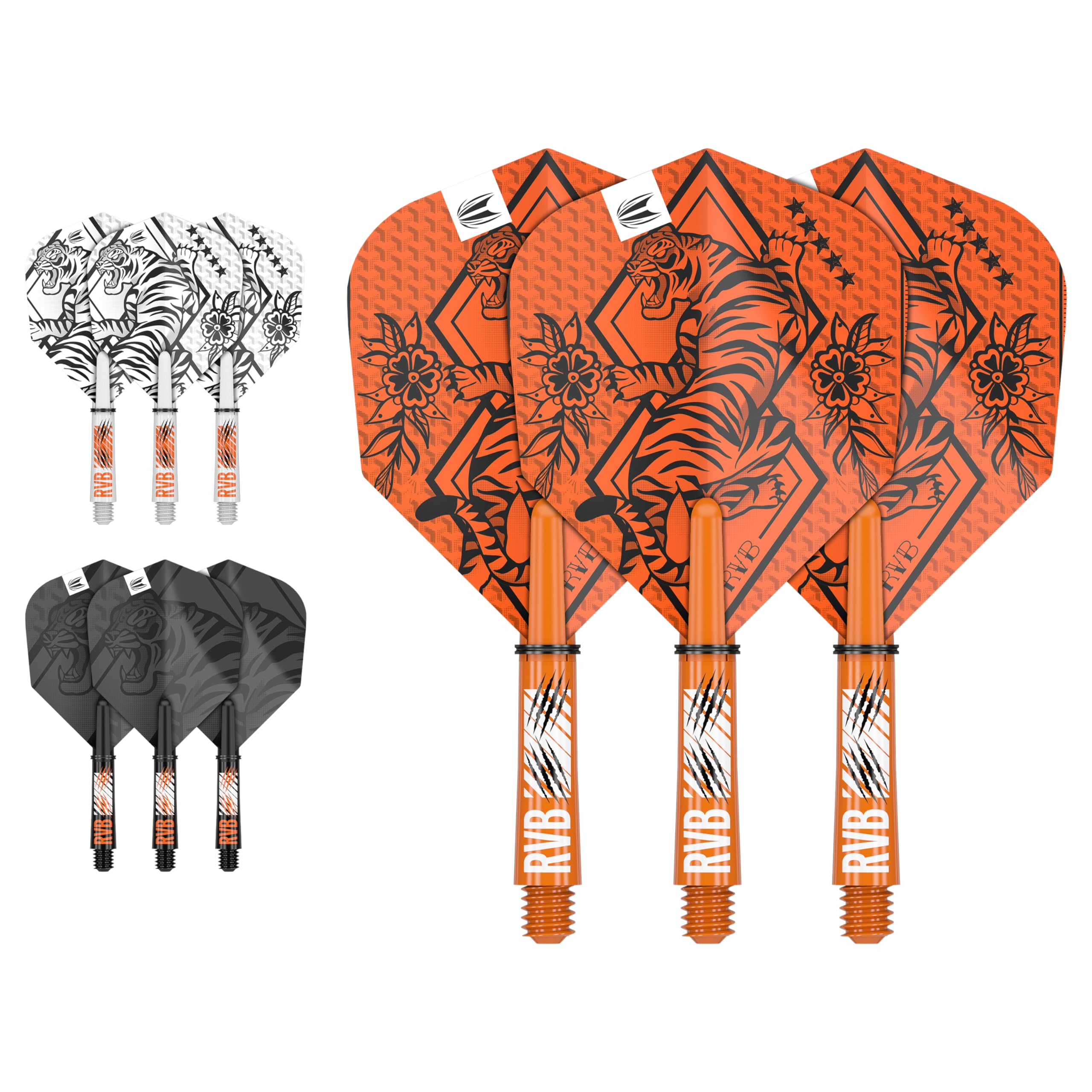 Target Darts Raymond Van Barneveld Ink Design No.6 Dart Flights & Short (34mm) Shafts Stems - 9 Flights and 9 Shafts in Total