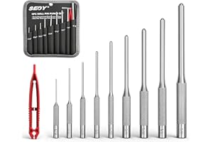SEDY 9-Piece Roll Pin Punch Set - Fast Pin Removal - Durable Steel & Construction - For Automotive, Firearm Maintenance, Watch, Jewelry & Craft Repair - Knurled Grip - Versatile Sizes