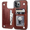 ONETOP Compatible with iPhone 12 Pro Max Wallet Case with Card Holder,PU Leather Kickstand Card Slots Case, Double Magnetic Clasp and Durable Shockproof Cover 6.7 Inch(Brown)