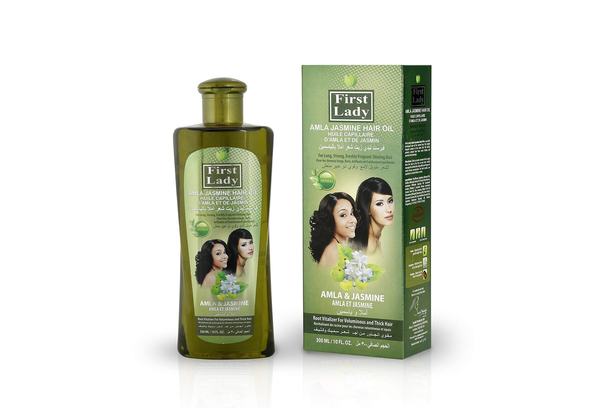 First Lady Herbal (Ayurvedic) AMLA JASMINE Hair Oil 300ml – For Long, Strong, Freshly Fragrant Shining Hair - For Afro Asian European Hair Types