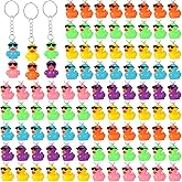 Roowest 24 Pcs Mini Resin Duck Keychains Bulk Mini Sunglasses Resin Ducks Charms Pendant Accessories for Gifts Birthday Party Favors Baby Shower
