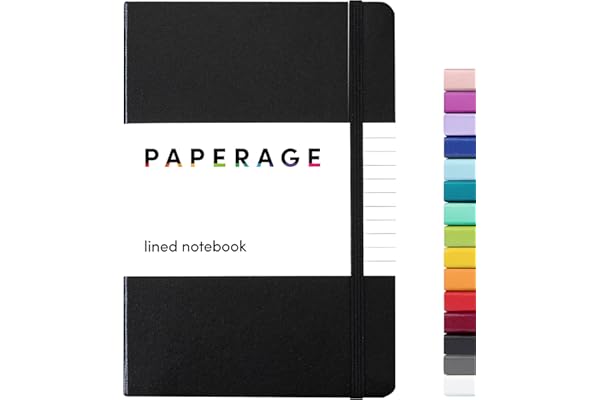PAPERAGE Lined Journal Notebook, (Black), 160 Pages, Medium 5.7 inches x 8 inches - 100 GSM Thick Paper, Hardcover