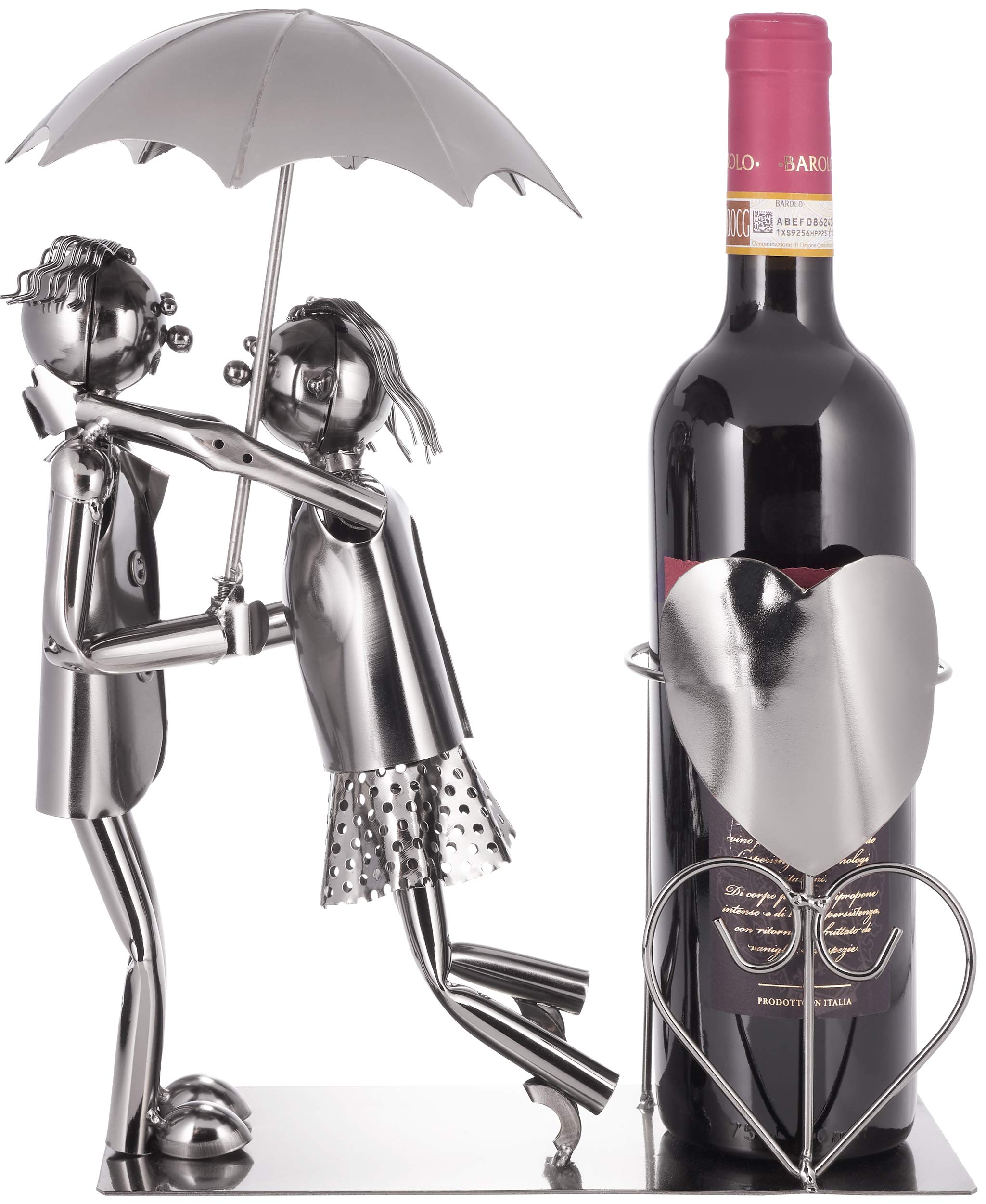 BRUBAKER Bottle Holder Huging Couple with Umbrella - Say Goodbye or Greetings - Bottle Stand with Card for Wine Gift