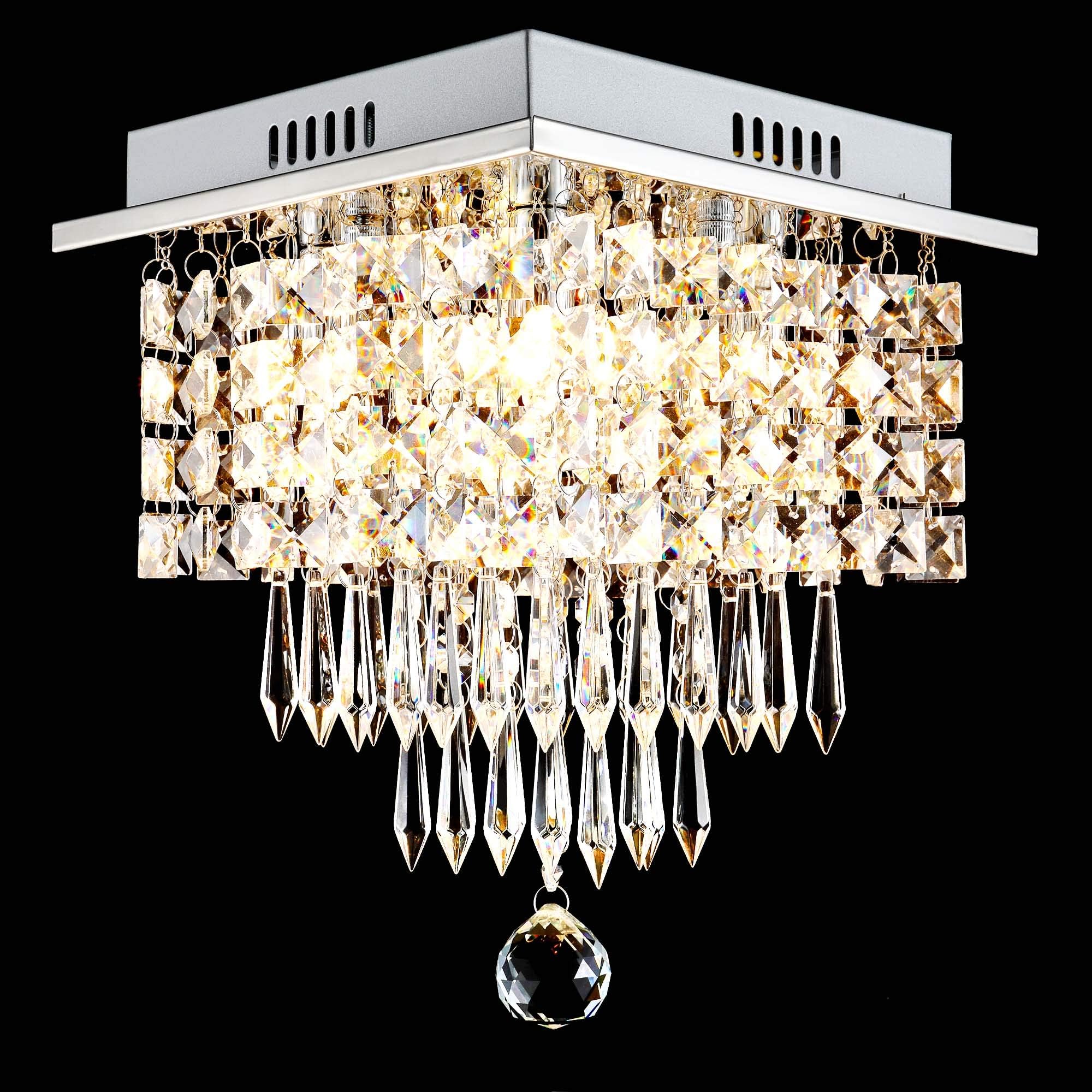 Glighone Modern Square Crystal Ceiling Lights Multi-Layer Chandeliers Beaded Crystal Pendant Light with G9*4 Bulbs for Living Room Bedroom Hallway Dining Room Kitchen Island Lighting Fixture