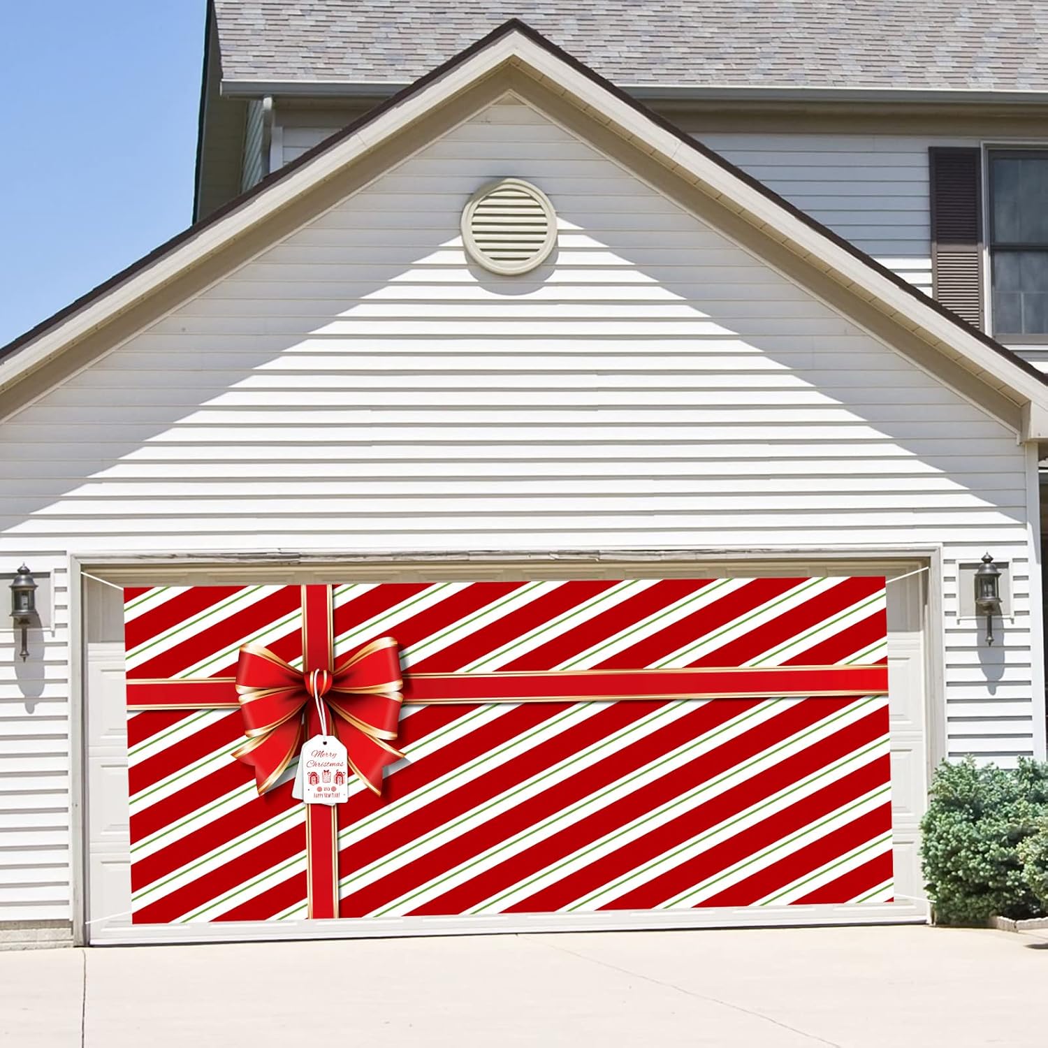 Garage Door Decorations - Christmas Holiday Garage Door Banner Decorations 6 x 13ft Large Christmas Wall Cover Winter Garage Door Backdrop Background Red and White Striped Indoor Outdoor Party Supplies