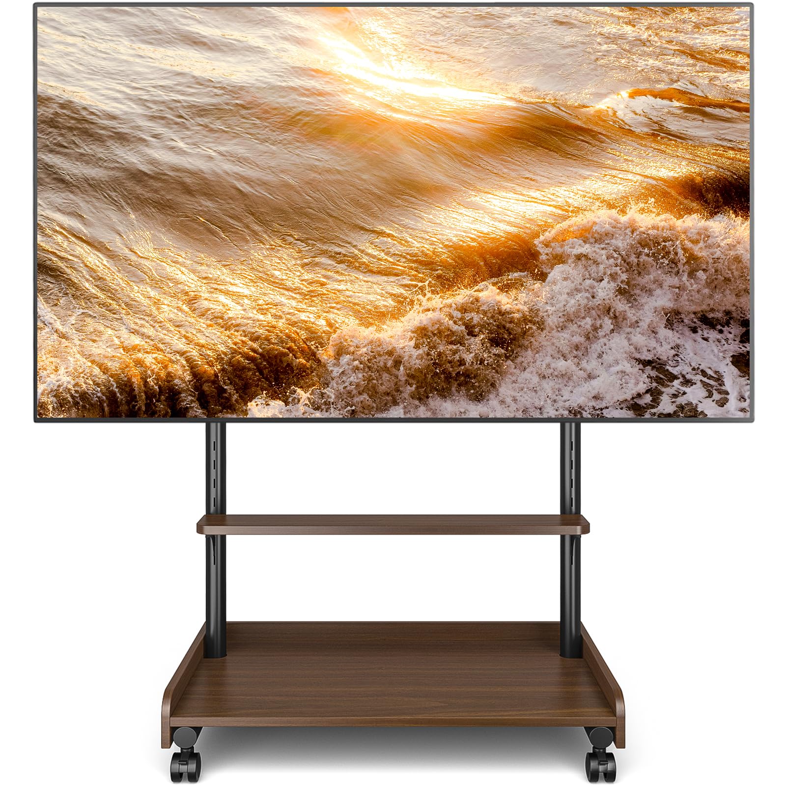 Tvon Support TV Sur Pied Pour Téléviseur De 40-86 Pouce Ecran Led LCD Plasma, Support TV Roulettes Avec Socle En Bois Réglable En Hauteur Chariot TV Avec Étagère Jusqu 'À 68 Kg Max Vesa 600X400 Mm