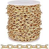 [33 FT] Gold Plated Rolo Cable Chain Bulk for Jewelry Making, 7.5MM Aluminum Gold Oval Cable Link Chains Roll Spool for DIY Craft Jewelry Making