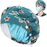 ABAMERICA Bouffant Caps with Button and Sweatband, Adjustable Scrub Caps for Women Men, One Size Multi Color