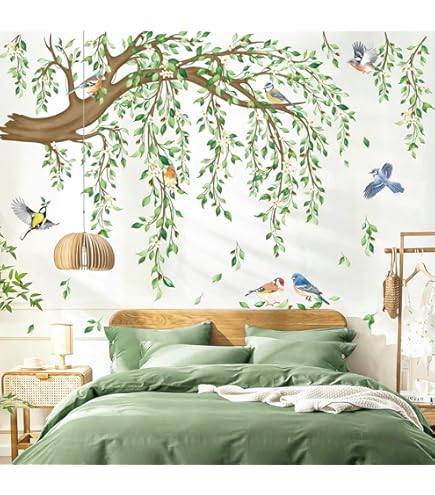 Sticker Mural Arbre Aquarelle XXL 134x98 Cm - Autocollant Géant Feuilles Vertes Pour Salon, Chambre