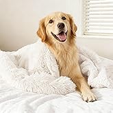 gogobunny Waterproof Dog Blanket for Couch & Furniture Protection - Super Soft Reversible Throw for Large Dogs & Cats, Calming Washable Fur & Sherpa Pet Blanket (50x60 Inch, Cream)