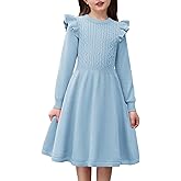 Arshiner Girls Sweater Dress Fall Winter Lantern Long Sleeve Cable Knit Pullover Midi Dresses