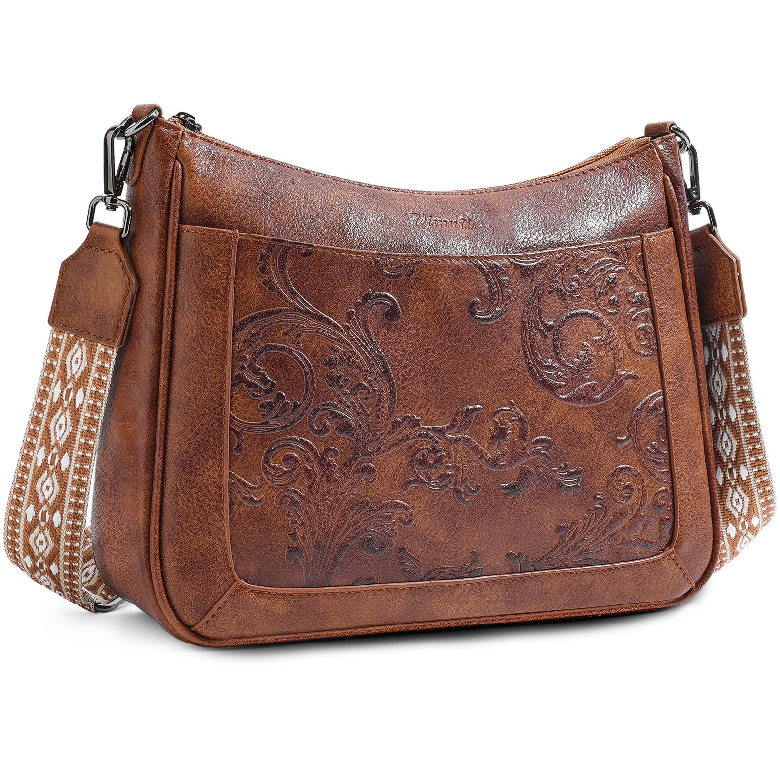 Photo 1 of VIMUTI Crossbody Bags for Women,Vegan Leather Crossbody Purse Trendy with Adjustable Strap Embossed Flower Women's Crossbody Shoulder Handbags Brown