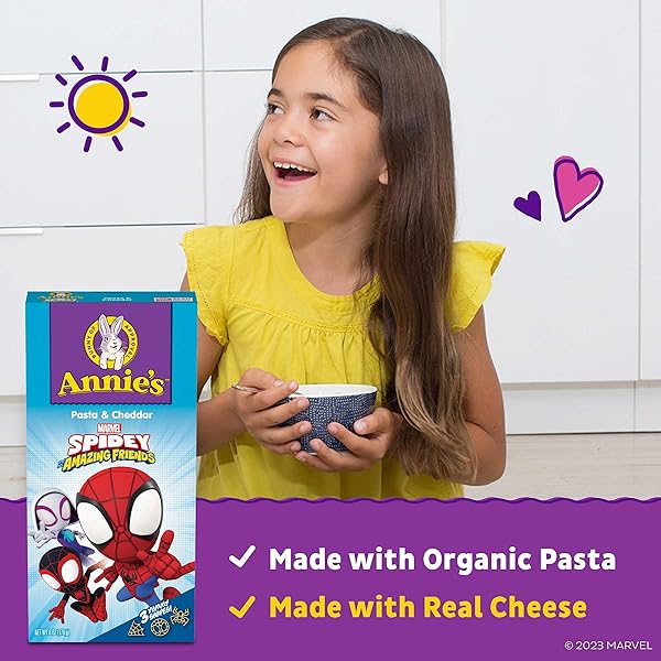ANNIE’S MARVEL SPIDEY AND HIS AMAZING FRIENDS PASTA AND CHEDDAR, MADE WITH ORGANIC PASTA AND REAL CHEESE, 6 OZ (PACK OF 12)