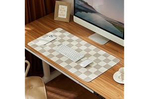 Ohocut Checkered Desk Mat, 31.5" x 15.7" Large Cute Beige Khaki Aesthetic Retro Accessories, PU Leather Computer Laptop Desk Mat Mouse Keyboard Pad, Desk Writing Makeup Mat for Vanity/Work/Home Decor
