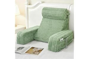 Selectico 19" Reading Pillow for Bed with Built-in Arms & Large Pockets, Supportive Backrest Cushion for Reading, Resting, or Reclining, Washable Cover – Sage Green